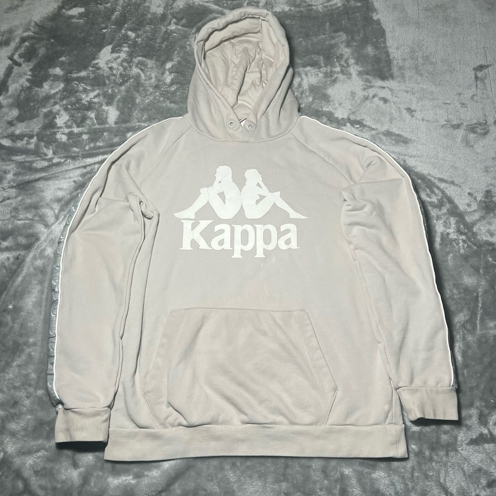 Kappa Hoodie Men Size Large Beige Logo Arms Sweater